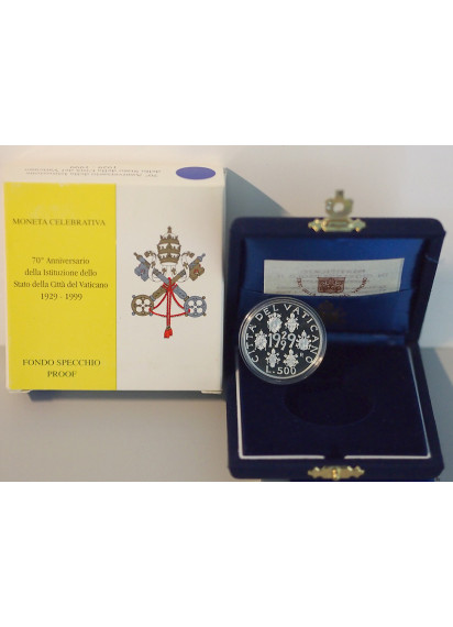 1999 Lire 500 Argento 70° Ann.rio Città del Vaticano Fondo Specchio Giovanni Paolo II